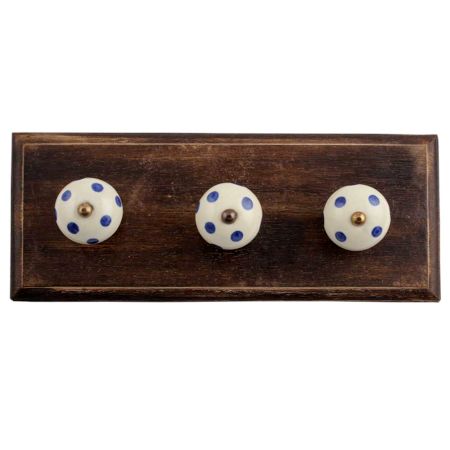 Cream Navy Blue Dot Wooden Hooks